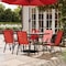 Flash Furniture Brazos 7 Pc Outdoor Patio Dining Set - 55in Tempered Glass Patio Tbl w/Umbrella Hole, 6 Red Chairs TLH-089REC-303CRD6-GG - alternate 3